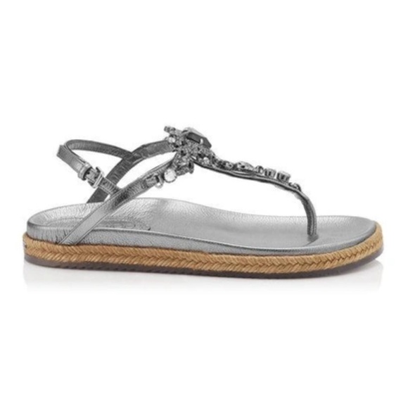 Jimmy Choo Neal Rhinestone Jeweled T-Strap Espadrille Molded Comfort Sandals 36 - Picture 3 of 14